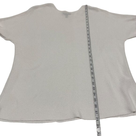 Eileen Fisher Organic Cotton Ribbed Short Sleeve White Sweater‎ Size L - Picture 6 of 8